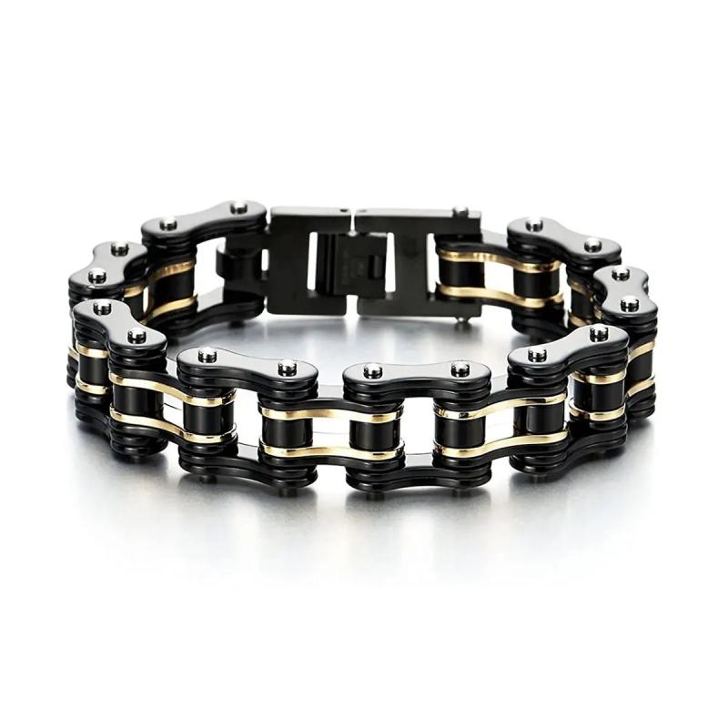 Men's Orange Biker Bicycle Link Bracelet Stainless Steel Jewelry