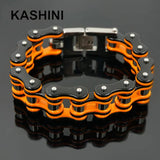 Men's Orange Biker Bicycle Link Bracelet Stainless Steel Jewelry