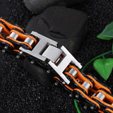 Men's Orange Biker Bicycle Link Bracelet Stainless Steel Jewelry