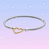 925 Silver Snake Chain Bracelet w/ Heart Lock for Charm Jewelry