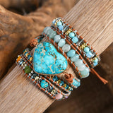 Premium Heart Leather Wrap Bracelet w/ Mix Stone Jaspers Beads