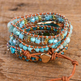 Premium Heart Leather Wrap Bracelet w/ Mix Stone Jaspers Beads