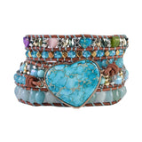 Premium Heart Leather Wrap Bracelet w/ Mix Stone Jaspers Beads