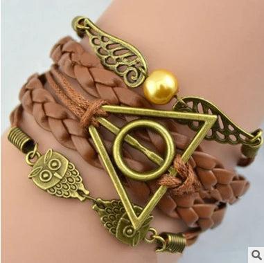 Vintage Bronze Charm Potter Magic Hallows Owl Wing Bracelet