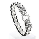 Punk Animal Wolf Charm Bracelet Men Stainless Steel Leather Wristband