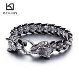 Punk Animal Wolf Charm Bracelet Men Stainless Steel Leather Wristband
