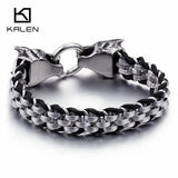 Punk Animal Wolf Charm Bracelet Men Stainless Steel Leather Wristband