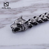 Punk Animal Wolf Charm Bracelet Men Stainless Steel Leather Wristband