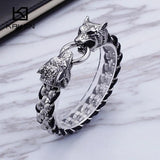 Punk Animal Wolf Charm Bracelet Men Stainless Steel Leather Wristband