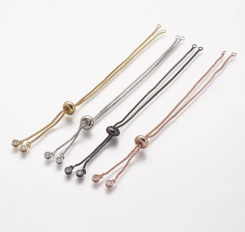 20Pcs Brass Adjustable Bracelet Chain With Rhinestone Slider Bracelets