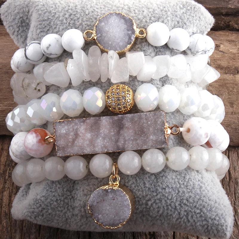 Boho Stone & Druzy Charm Bracelet 5pc Set