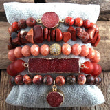 Boho Stone & Druzy Charm Bracelet 5pc Set