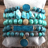 Boho Stone & Druzy Charm Bracelet 5pc Set