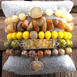 Boho Stone & Druzy Charm Bracelet 5pc Set