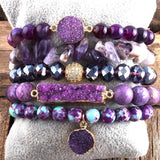 Boho Stone & Druzy Charm Bracelet 5pc Set