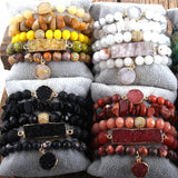 Boho Stone & Druzy Charm Bracelet 5pc Set