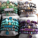 Boho Stone & Druzy Charm Bracelet 5pc Set