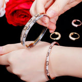 ThreeGraces Rose CZ Setting Cuff Bracelet BA031