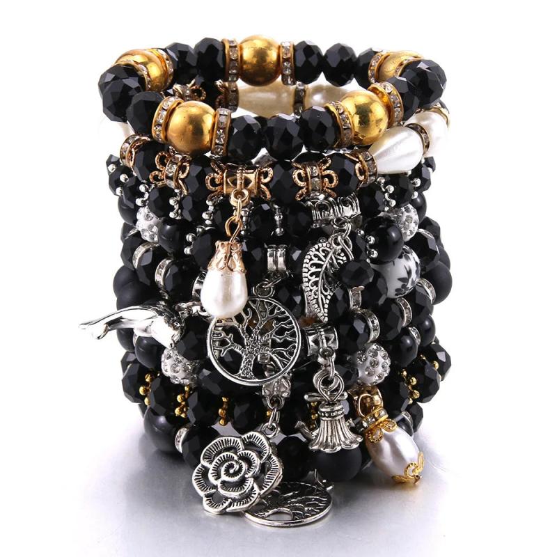 10Pcs Alloy Bracelet Resin Beaded Stretch Women Bracelet Jewelry