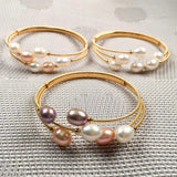 Freshwater Pearl Bangles Peacock Tail Charms Bracelet Jewelry Gift