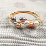 Freshwater Pearl Bangles Peacock Tail Charms Bracelet Jewelry Gift