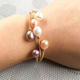 Freshwater Pearl Bangles Peacock Tail Charms Bracelet Jewelry Gift