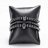 Royal Crown CZ Skull Charm Bracelet Men Stainless Steel Bangle