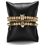 Royal Crown CZ Skull Charm Bracelet Men Stainless Steel Bangle