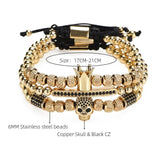Royal Crown CZ Skull Charm Bracelet Men Stainless Steel Bangle