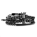 Royal Crown CZ Skull Charm Bracelet Men Stainless Steel Bangle