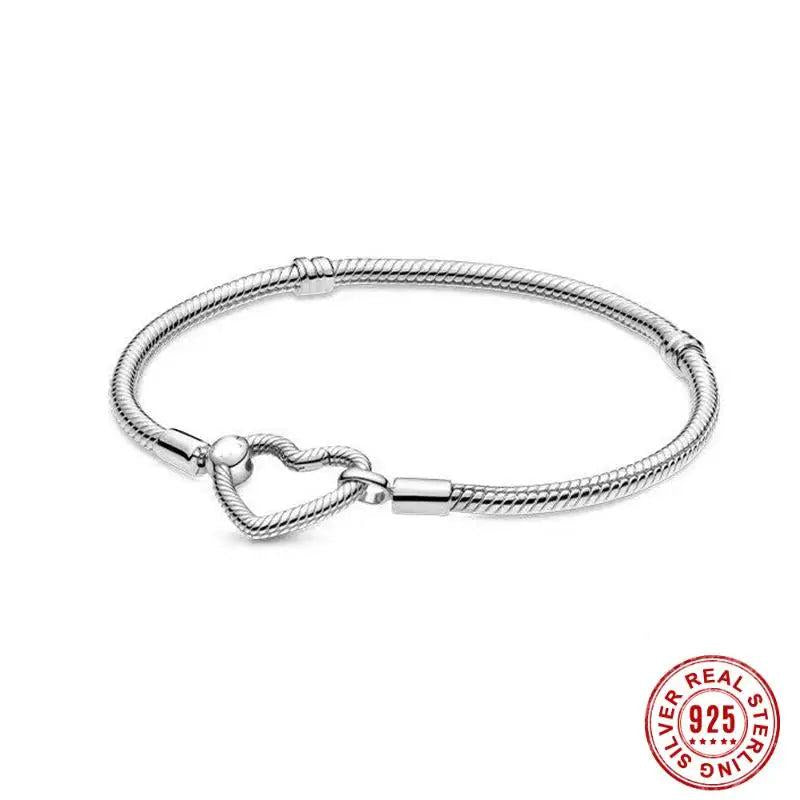 S925 Heart Closure Snake Chain Bracelet for Women