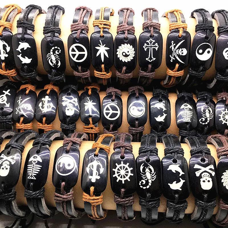 24pcs Mix Resin Leather Cuff Bracelets Punk Bangle Wristbands