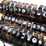 24pcs Mix Resin Leather Cuff Bracelets Punk Bangle Wristbands