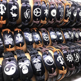 24pcs Mix Resin Leather Cuff Bracelets Punk Bangle Wristbands