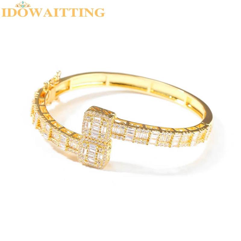 Baguette Bling CZ Opened Square Cubic Zircon Silver Hip Hop Bracelet