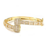 Baguette Bling CZ Opened Square Cubic Zircon Silver Hip Hop Bracelet