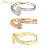 Baguette Bling CZ Opened Square Cubic Zircon Silver Hip Hop Bracelet