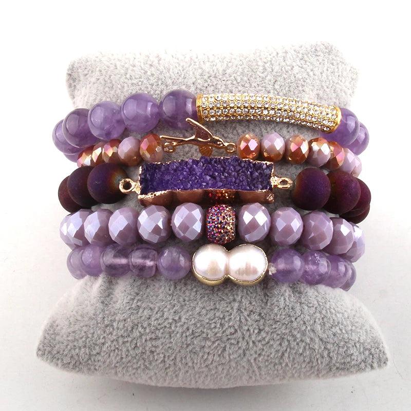 Natural Stone Crystal 5pc Bracelet Set for Women