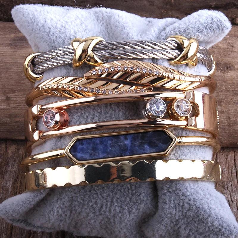 RH 5pc Metal Bracelet Bangle Set For Women Jewelry