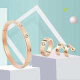 Crystal Bracelet Ring Earring Set Women Gift Love Bangle Jewelry