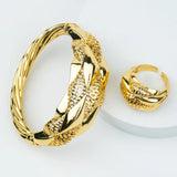 2pcs Dubai Silver Plated Jewelry Set - Bracelet Ring for Women