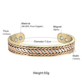 Men's Healing Magnetic Copper Bracelet Women 3-Tone Bangle Charm