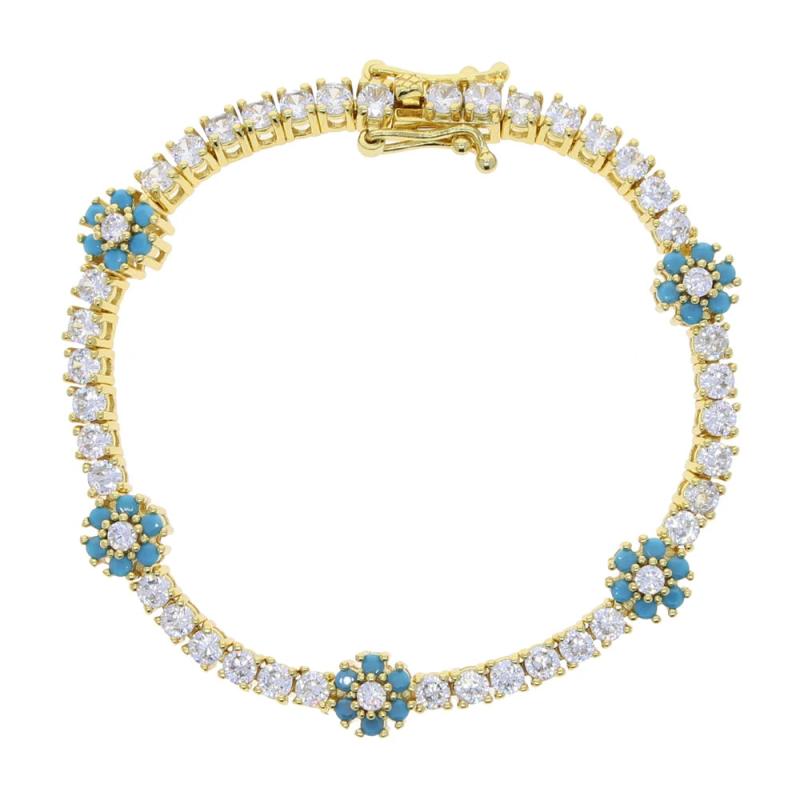Rainbow CZ Flower Tennis Chain Bracelet