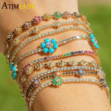 Rainbow CZ Flower Tennis Chain Bracelet