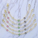 Rainbow CZ Flower Tennis Chain Bracelet