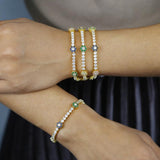 Rainbow CZ Flower Tennis Chain Bracelet