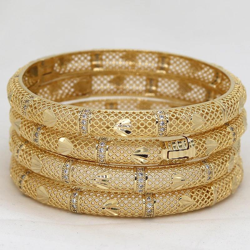 14k Plated Africa Dubai Bangles For Women Girl Rhinestones Jewelry