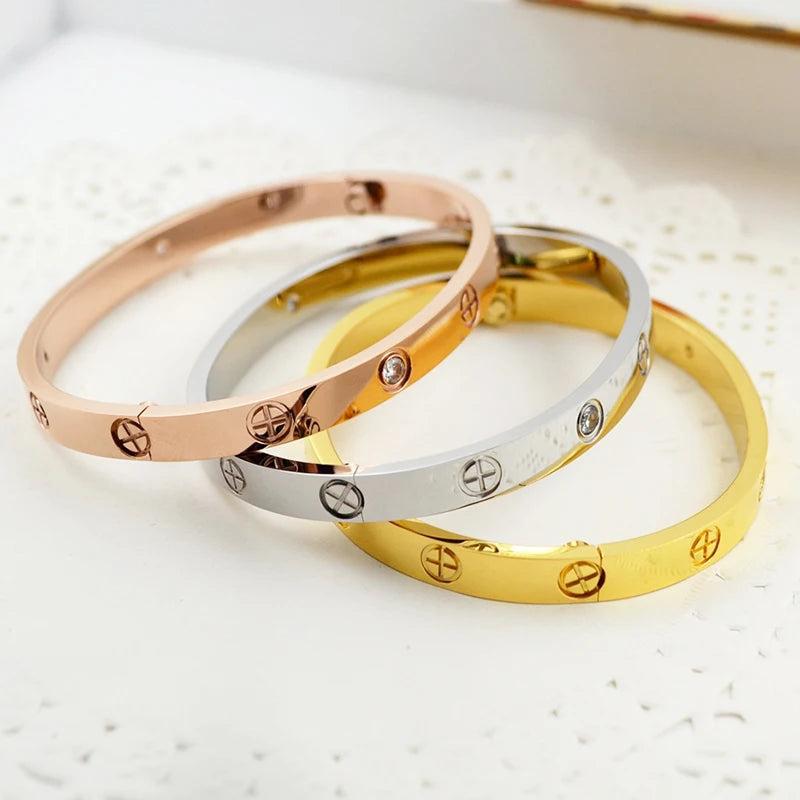 Plus Sign Bangle Silver Titanium Steel Bracelet Jewelry