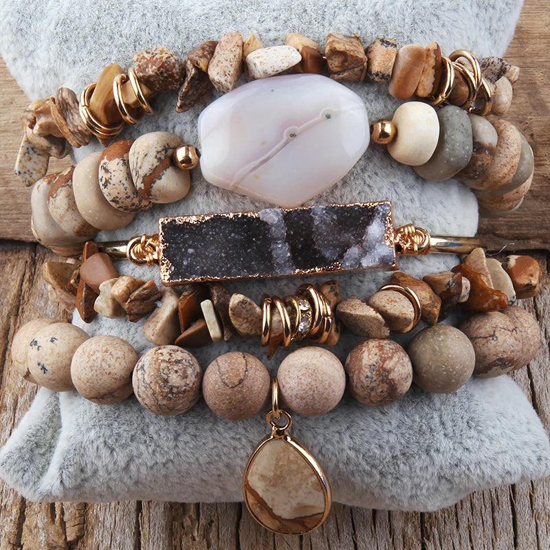 RH Chip Stone 5pc Beaded Bracelet Set for Women