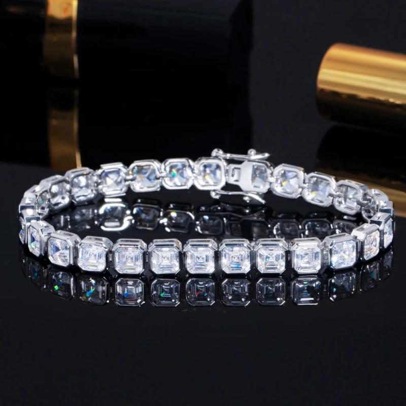 CWWZircons Square CZ Silver Bridal Wedding Tennis Bracelet